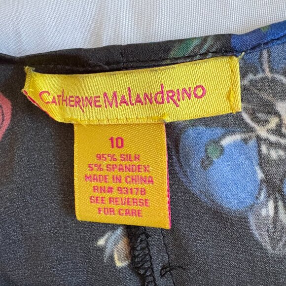Catherine Malandrino Women's Black Floral Print Silk Blend Dress Size 10 - Picture 5 of 5